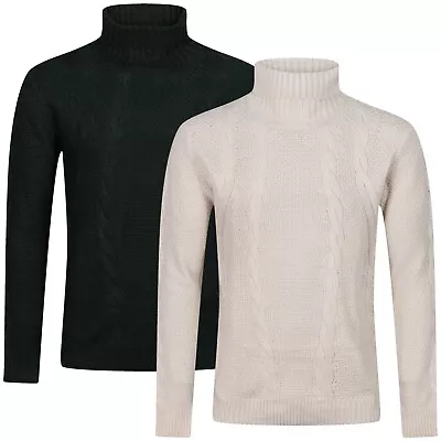 New Mens Turtle Roll Polo Funnel Neck Cable Knit Jumper Pullover Knitted Top • £12.99