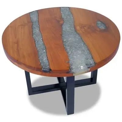 Handmade Round Wooden & Resin Living Lounge Room Furniture Coffee Table • $286