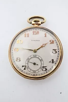 Antique Longines 14K Yellow Gold Pocket Watch With 21 Jewel Movement White Dial • $599.50