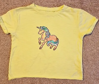 Next Girls Yellow Sequin Unicorn Top T-shirt Short Sleeve Age 7 Years  • £1.99