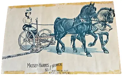 Massey-Harris No. 7 Horse Drawn Mower Advertising Drawing Picture 240mm X 155mm • $25.74