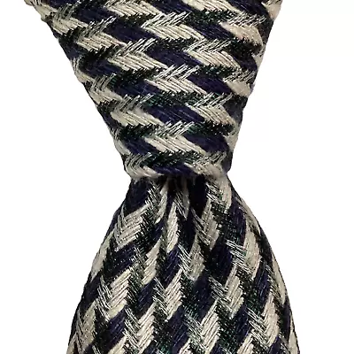 DUCHAMP Mens Silk Blend XL Necktie ENGLAND Luxury Geometric Blue/Green/Ivory EUC • $90.99