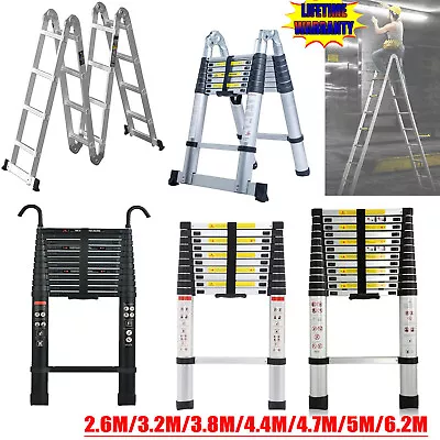 2.6-6.2m Aluminum Extension Telescopic Ladder Multi-use Ladder For Household • £22