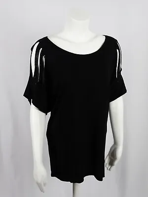 Womens Vocal Sexy Black Short Sleeve Top Laser Cut Out Shiny Stones Plus Size • $31.16