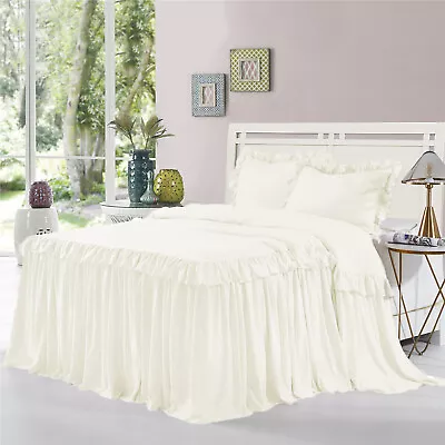 HIG 3 Pieces Ruffle Skirt Bedspread Set 30 Inches Drop French Pastoral Style • $27.99