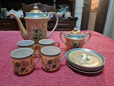 Japanese Teaset Yellow Lustre With Flowers 4 Small Cups Teapot And Bowl Immacula • £10