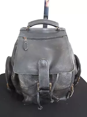 Vintage Large Black Distressed Leather Unisex Backpack Bag • $38.49