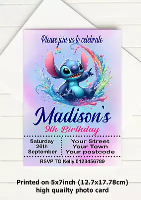 10 Personalised Lilo And Stitch Party Invitations Birthday Invites 5x7  D3 • £6.50