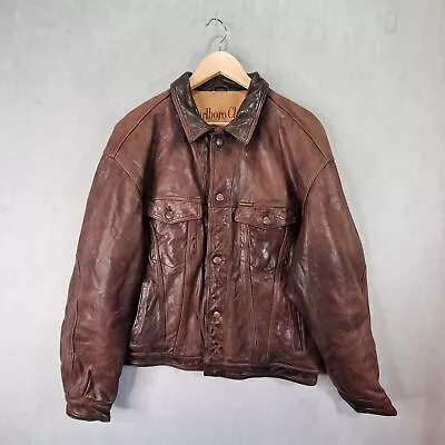 Marlboro Classics Leather Jacket Mens Large Brown Trucker Western Cowboy Lined • $184.96