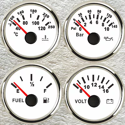 52mm 4 Gauge Set Fuel Water Temp Volts Oil Pressure For Car Marine Red LED White • $51