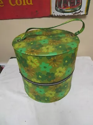 Vintage Floral Mod Wig Case Hat Luggage Box Zippered Travel Case 60s 70s • $49.99