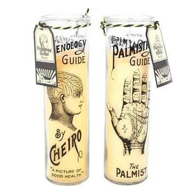 Phrenology Palmistry Guide Psychic Boho Tall Glass Candle Candlepot Cheiro Gift • £17.98