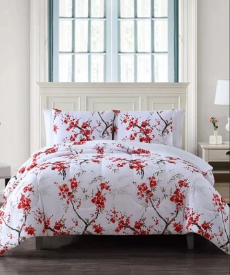 $27.99 • Buy Hallmart Cherry Blossom TWIN Comforter & 1 Pillow Sham White Red Orange