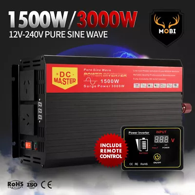 MOBI Pure Sine Wave Power Inverter 1500W/3000W 12V-240V Car Caravan Camping • $149.95