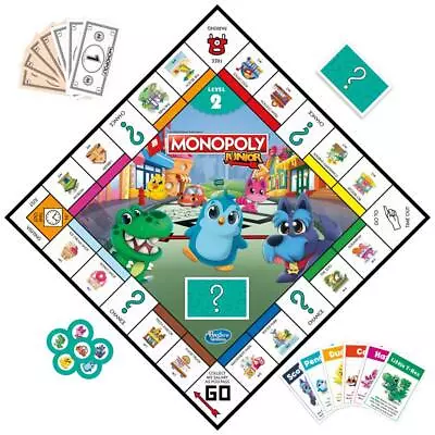 Monopoly Junior Board Game 2-Sided Gameboard 2 Games In 1 Monopoly Game For • $17.99