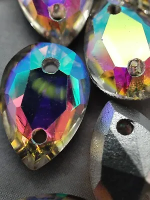 £2.29 • Buy 7x10mm Teardrop Drop Glass Crystal Gems Rhinestones Sew On Beads Clear Ab 10pcs