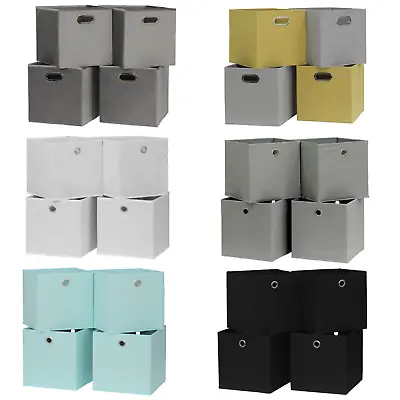 Folding Square Storage Utility Box Drawer 4 Piece Fabric Cube Set Basket Bag • £24.99