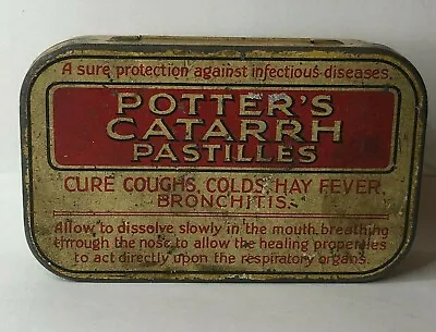 £10 • Buy Vintage Potters Catarrh Pastilles Tin With Asthma Cure Logo On Base 8x5x2 Cm's