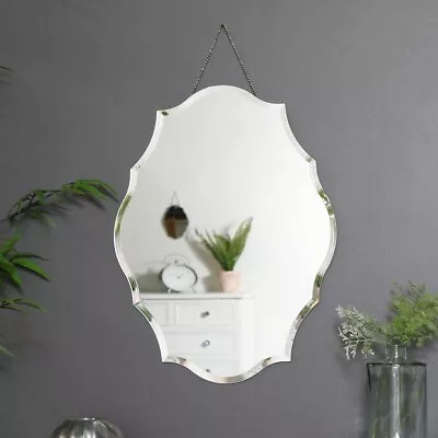 Ornate Frameless Scalloped Bevelled Wall Mirror Vintage Chic Decorative Display • £32.35