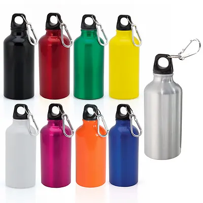 Children's Metal Drinking Water Bottle With Screw Cap And Carabineer Clip 400ml • £5.99