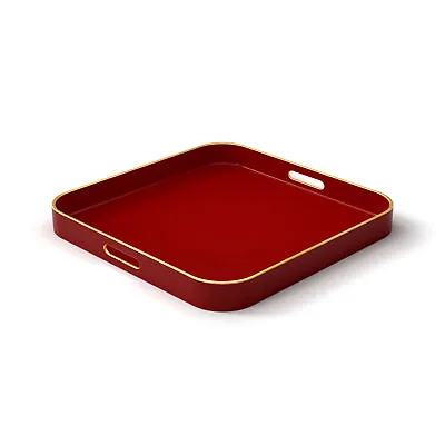 American Atelier Red Serving Square Tray With Gold Trimming & Handles • $21.99