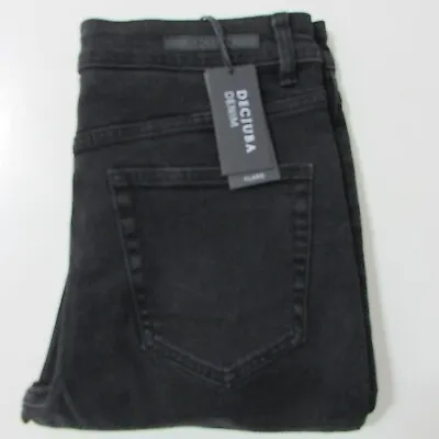 Decjuba Jeans Sz 12 L27 Black Georgie Mini Flare High Rise Denim Womens NEW • $24.95