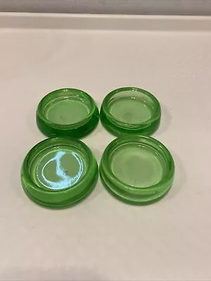 4 Hazel Atlas Uranium Green Glass Furniture Caster Glide Votive Holder • $30