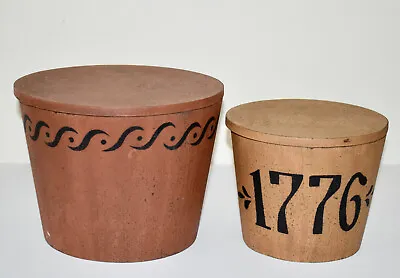 Vintage Primitive Style Painted Round Wooden Storage Boxes • $9.50