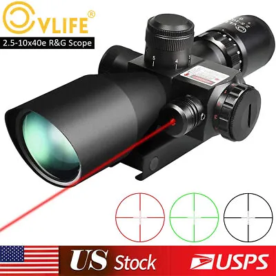 2.5-10x40e Rifle Scope Mil-dot Red Green Dual Illuminated With Red Laser & Mount • $53.19