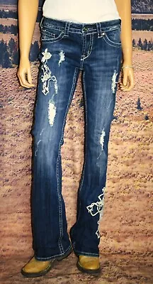 COWGIRL TUFF Roses & Truth  Embroidered Boot Cut Jeans Size 27 X 36 • $49.99