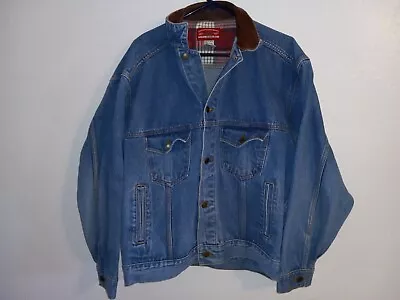 Vintage Marlboro Denim Trucker Jacket Mens Sz L Country Leather Collar • $28.89