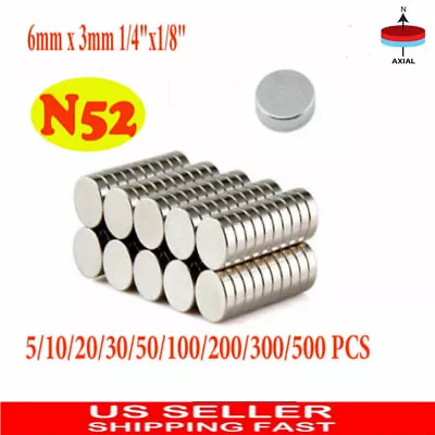 5-500X N52 Magnet Round Disc Rare Earth Super Strong Fridge Neodymium 1/4 X1/8  • $6.71