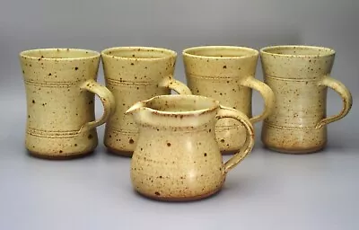 £55 • Buy Ray Finch Winchcombe Pottery Vintage Set 4 Hand Thrown Stoneware Mugs + Creamer