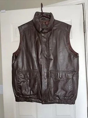 Vintage EDDIE BAUER Leather GOOSE DOWN Puffer Vest Brown Bomber Size XL Tall • $89