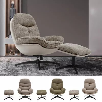 Swivel Recliner Chair Chenille Fabric Armchair Home Cinema Lounge Sofa+Footstool • £209.95