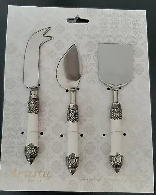 Silver And White Cheese Knife Set Of 3 Brand New • £7.99