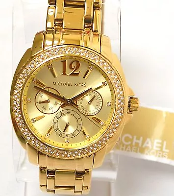  $275 Nwt Michael Kors Mk5691 Cameron Gold Tone Stainless Steel Glitz Chronograp • $154