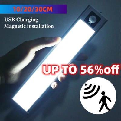 £1.77 • Buy USB Rechargeable LED PIR Motion Sensor Light Strip Wireless Cabinet Closet Lamp-