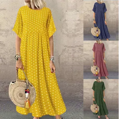 £11.90 • Buy UK Womens Summer Beach Boho Sundress Ladies Polka Dot Long Maxi Dress Plus Size