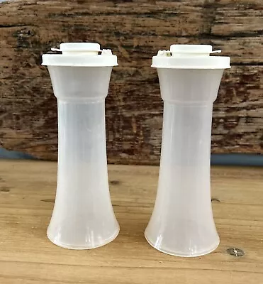 2 Vintage Tupperware Salt & Pepper Spice Clear Hourglass 6  Shakers • $11.95