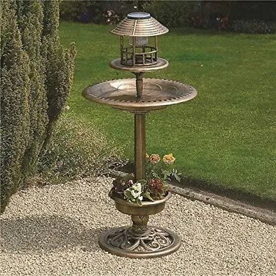 £29.95 • Buy Bird Bath & Feeder Traditional Pedestal Garden Bird Table + Solar Light Outdoor