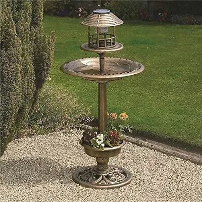 £29.95 • Buy Bird Bath & Feeder Traditional Pedestal Garden Bird Table + Solar Light Outdoor