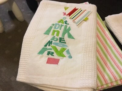 $13.95 • Buy Pair Of EMBROIDERED XMAS Waffle TEA TOWELS Colour Coordinated NWOT Unwanted Gift