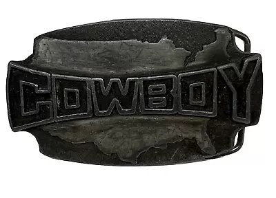 Vintage 1981 Pewter Belt Buckle  Raised Letters  Cowboy  USA Indiana Metal Craft • $19.99