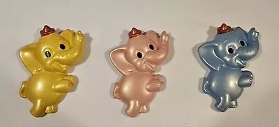 Vintage Chalkware Miller Studio 1972 Elephants Pink Blue Yellow (Some Chips) • $19.99