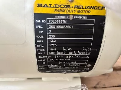 Baldor Reliance - FDL3619TM - 3HP 230V 13.2A 1725RPM - REFURBISHED • $250