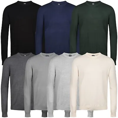 New Mens Crew Neck Jumper Knit Pullover Lightweight Round Soft Warm Sweater Top • £9.99