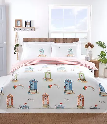 Seaside Beach Huts Nautical Duvet Cover Pillowcase Quilt Bedding Bed Set • £10