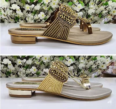 Women Sandals Indian Bridal Low Heels Bridesmaid Shoes For Bride Handmade Jutti • $71.99