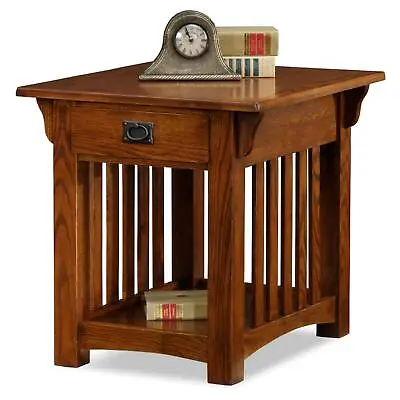 $326.60 • Buy Rustic Mission Style End Side Table W/Drawer & Shelf, Slatted Wood, Oak & Ash